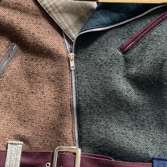 80s VTG Compagnie Wool Bomber Jacket mixed fabric’s Asymmetrical Sz S - Picture 6 of 8